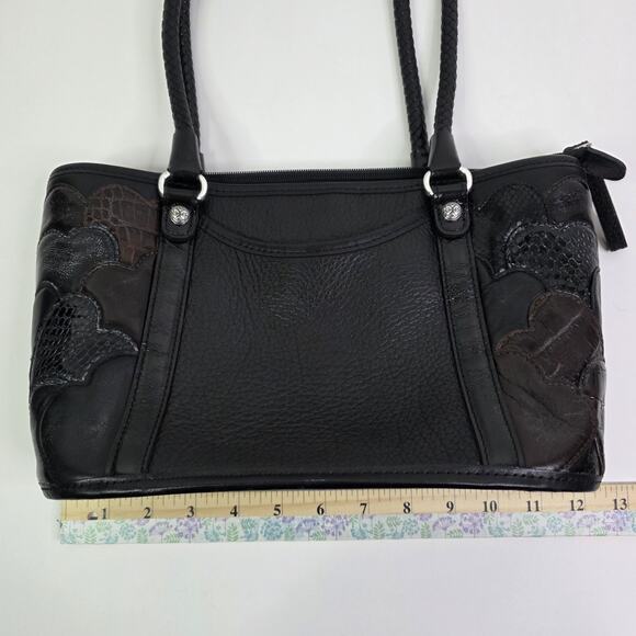 Brighton Vintage Leather 3D Hearts Black Brown Shoulder Bag double handle Zip - Picture 11 of 13